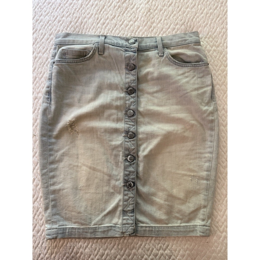 Current Elliott Denim Skirt Womens 28 Light Blue Button Front Distressed Pencil